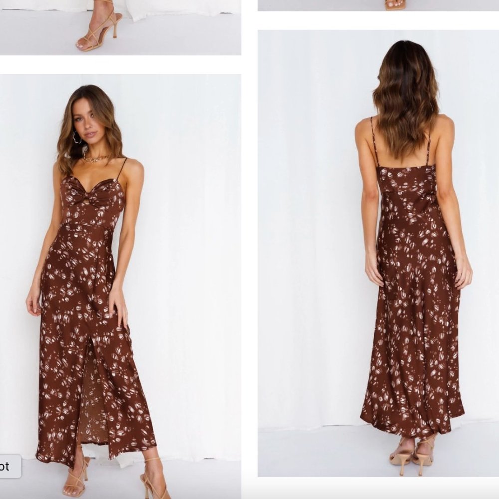 Brown Satin Midi Dress